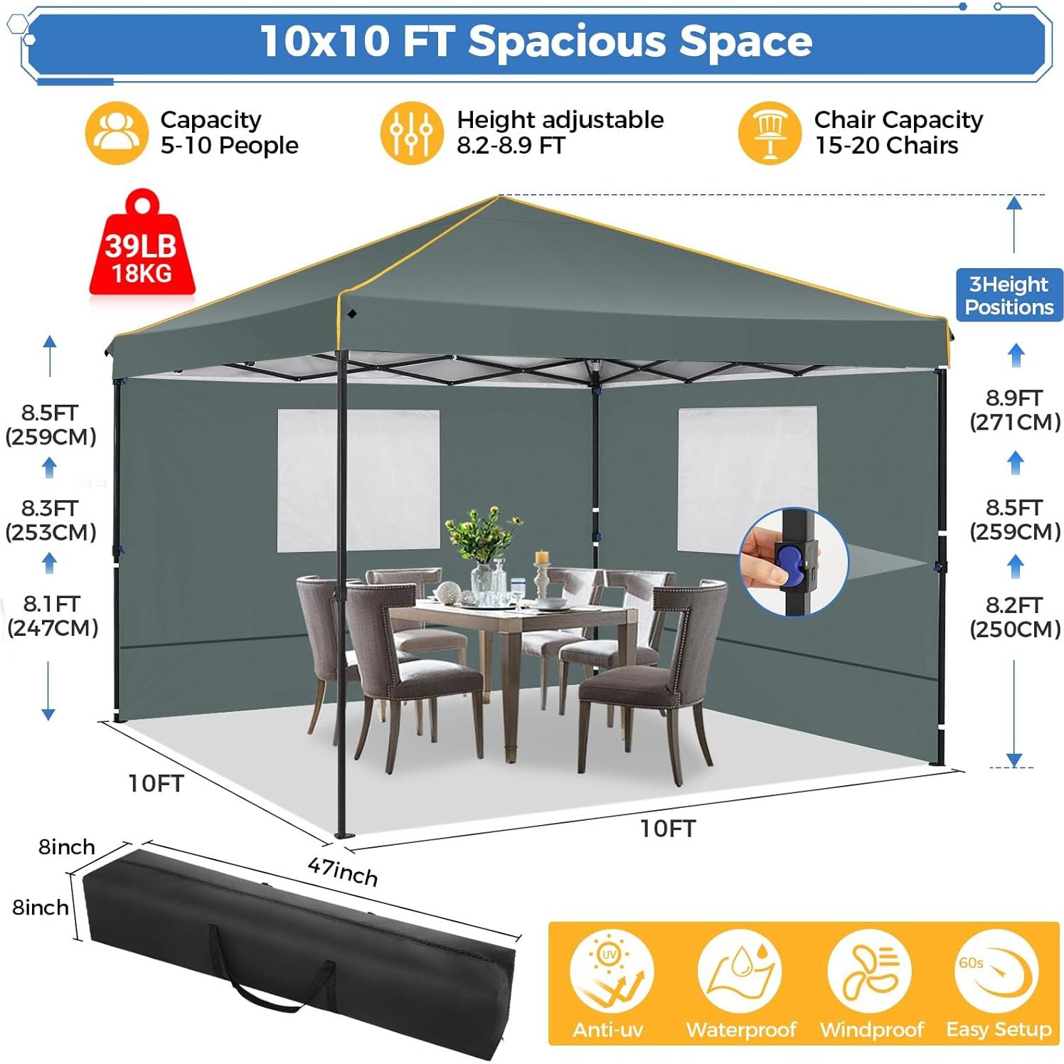 Carpa Plegable COBIZI 3x3m Impermeable con Ventanas y Mosquitera