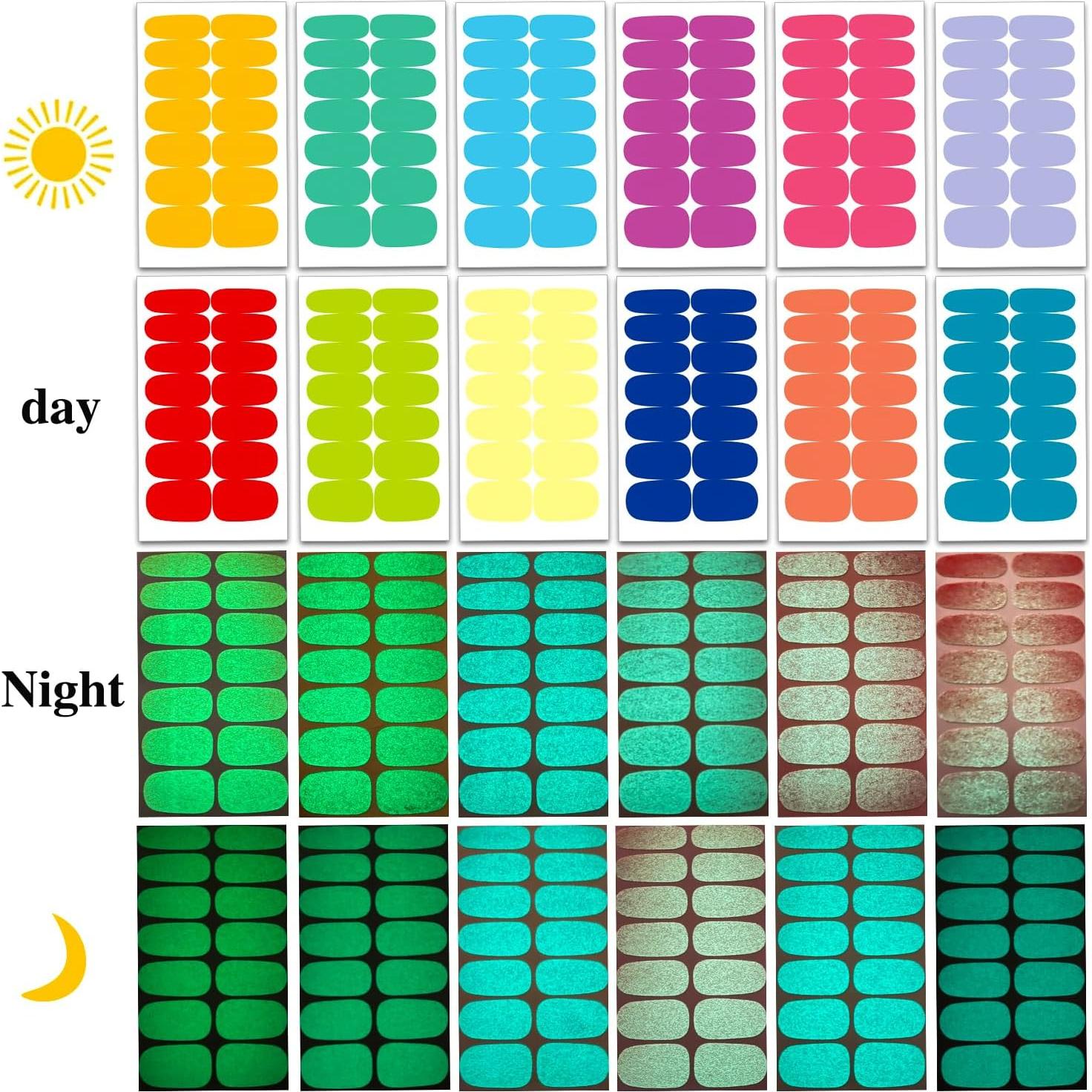 12 Hojas Stickers de Uñas Fluorescentes YECIRALA 168 Pcs