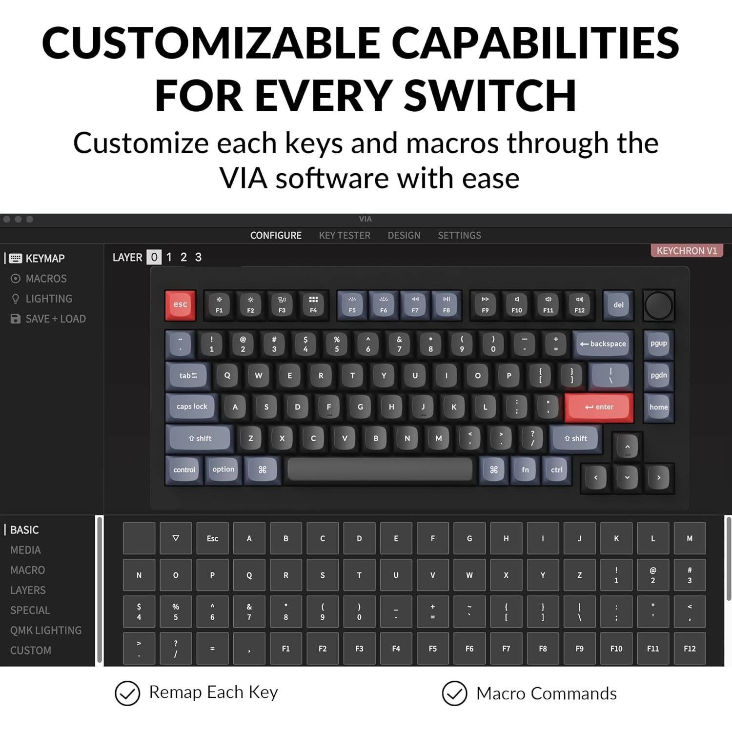 Teclado Mecánico Keychron V1 75% QMK/VIA Marrón Intercambiable