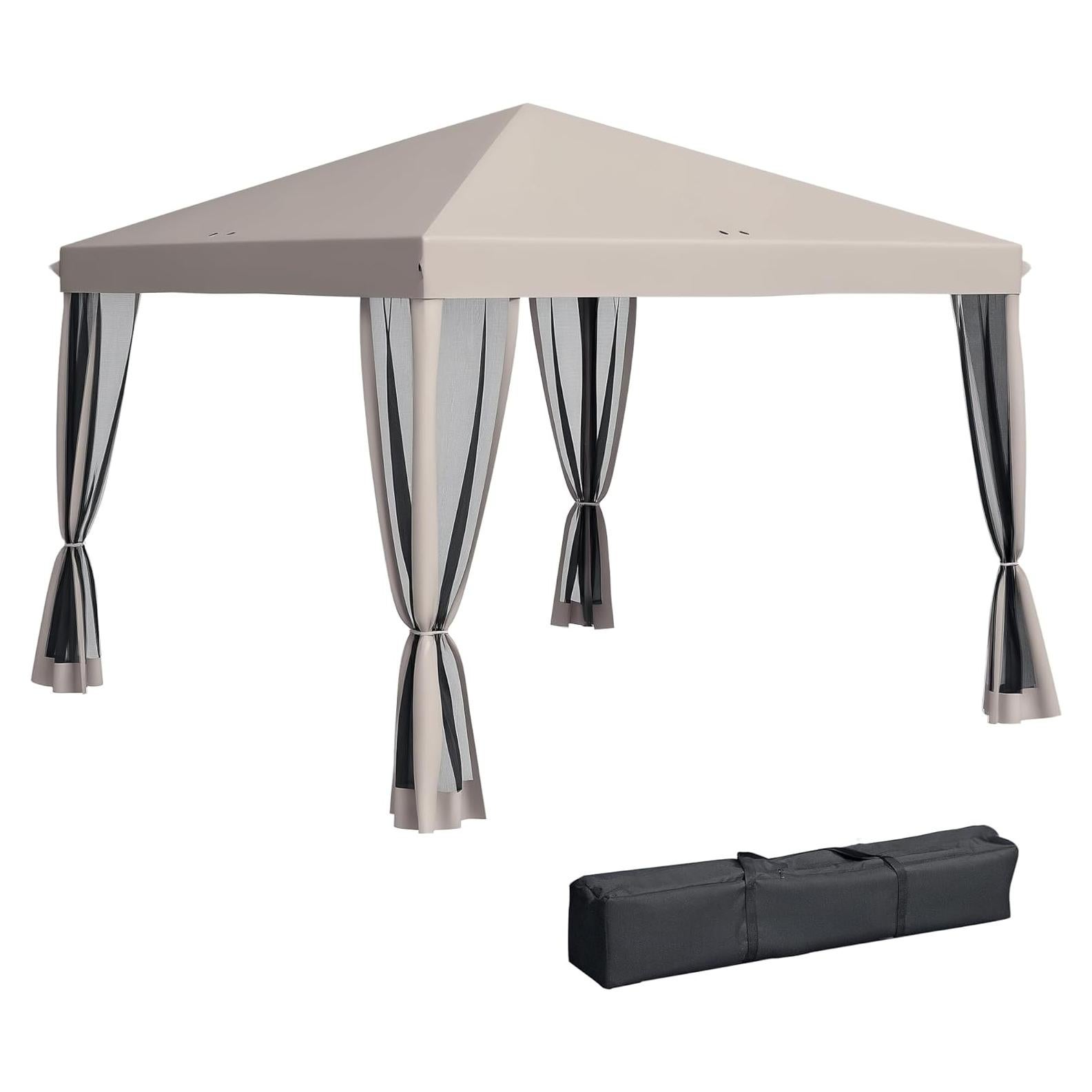 Carpa Plegable Outsunny 3m x 3m con Mosquitera Beige