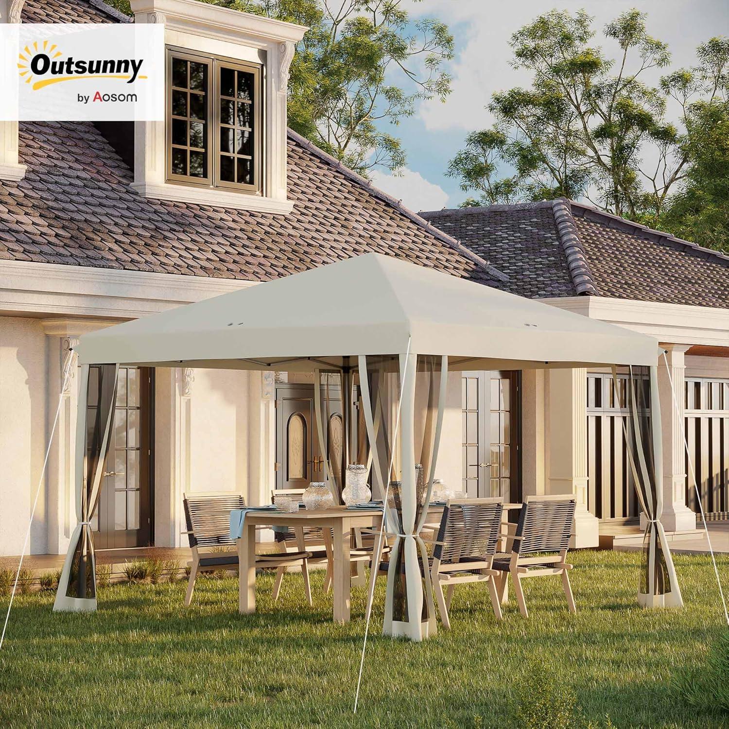 Carpa Plegable Outsunny 3m x 3m con Mosquitera Beige