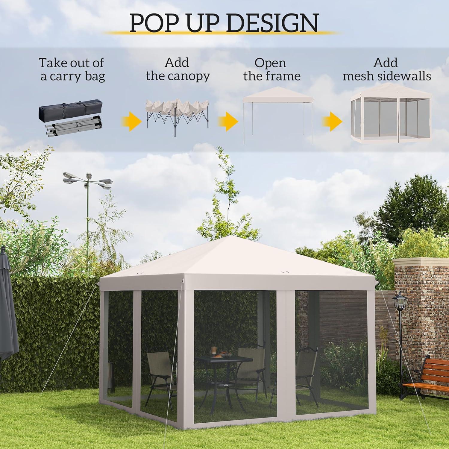 Carpa Plegable Outsunny 3m x 3m con Mosquitera Beige