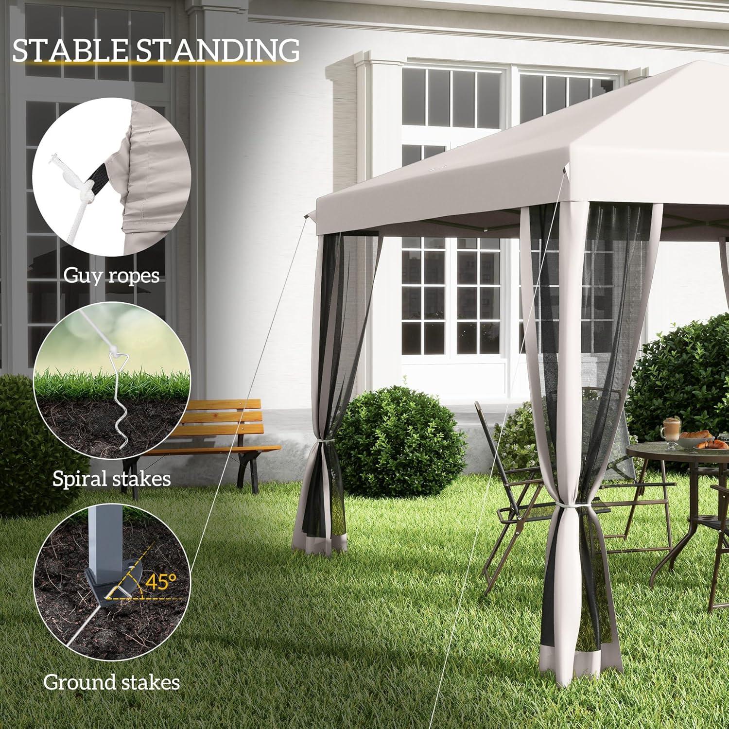 Carpa Plegable Outsunny 3m x 3m con Mosquitera Beige