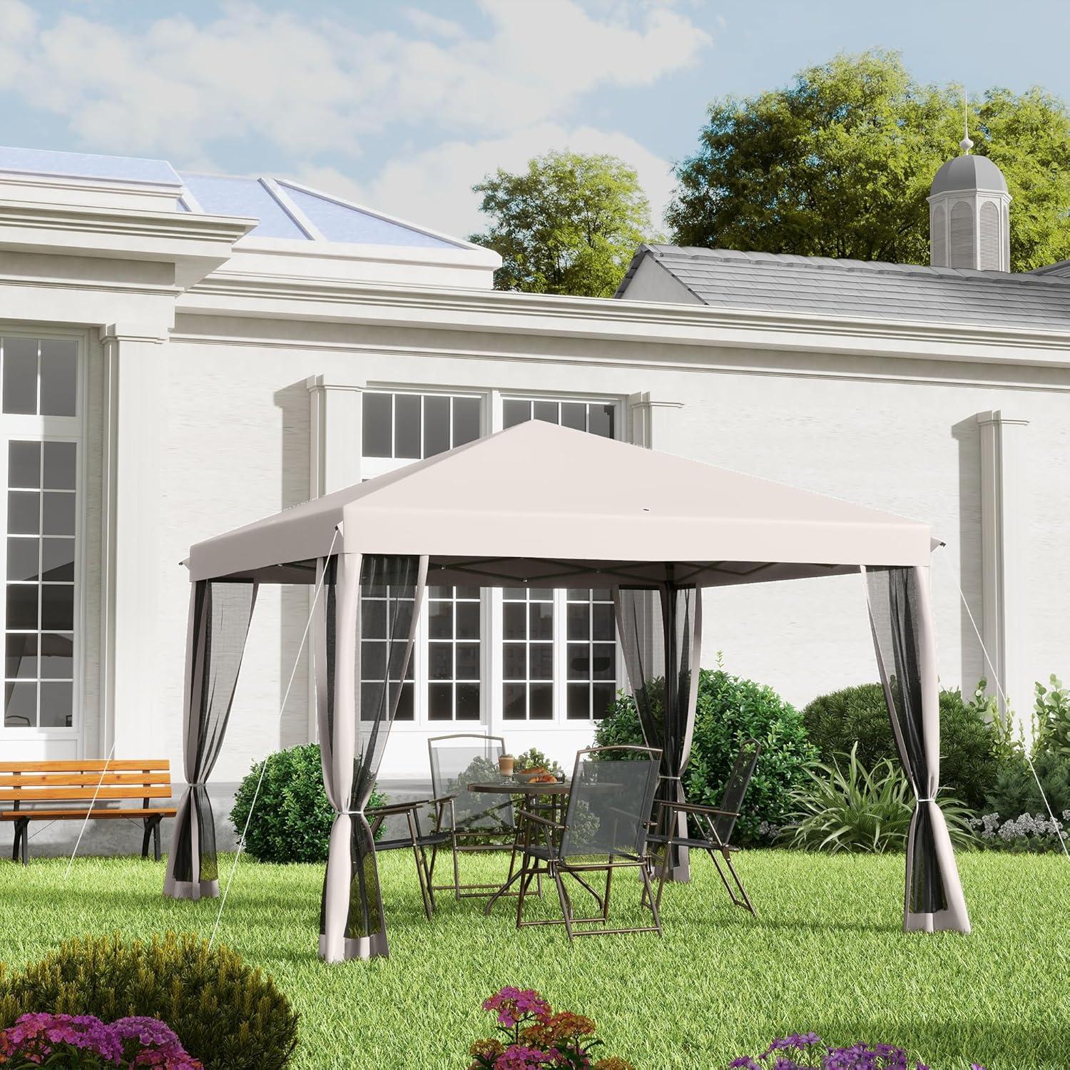 Carpa Plegable Outsunny 3m x 3m con Mosquitera Beige