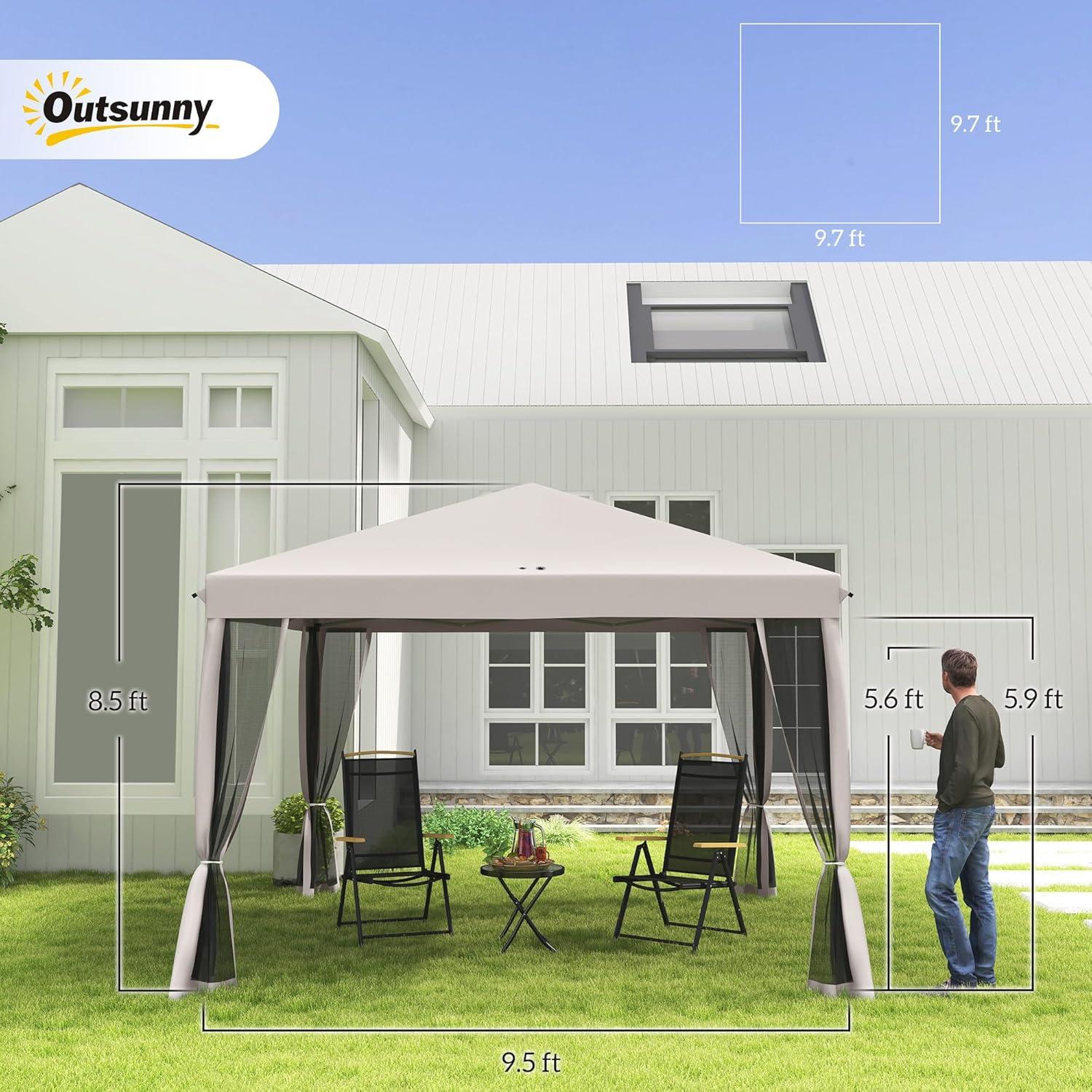 Carpa Plegable Outsunny 3m x 3m con Mosquitera Beige