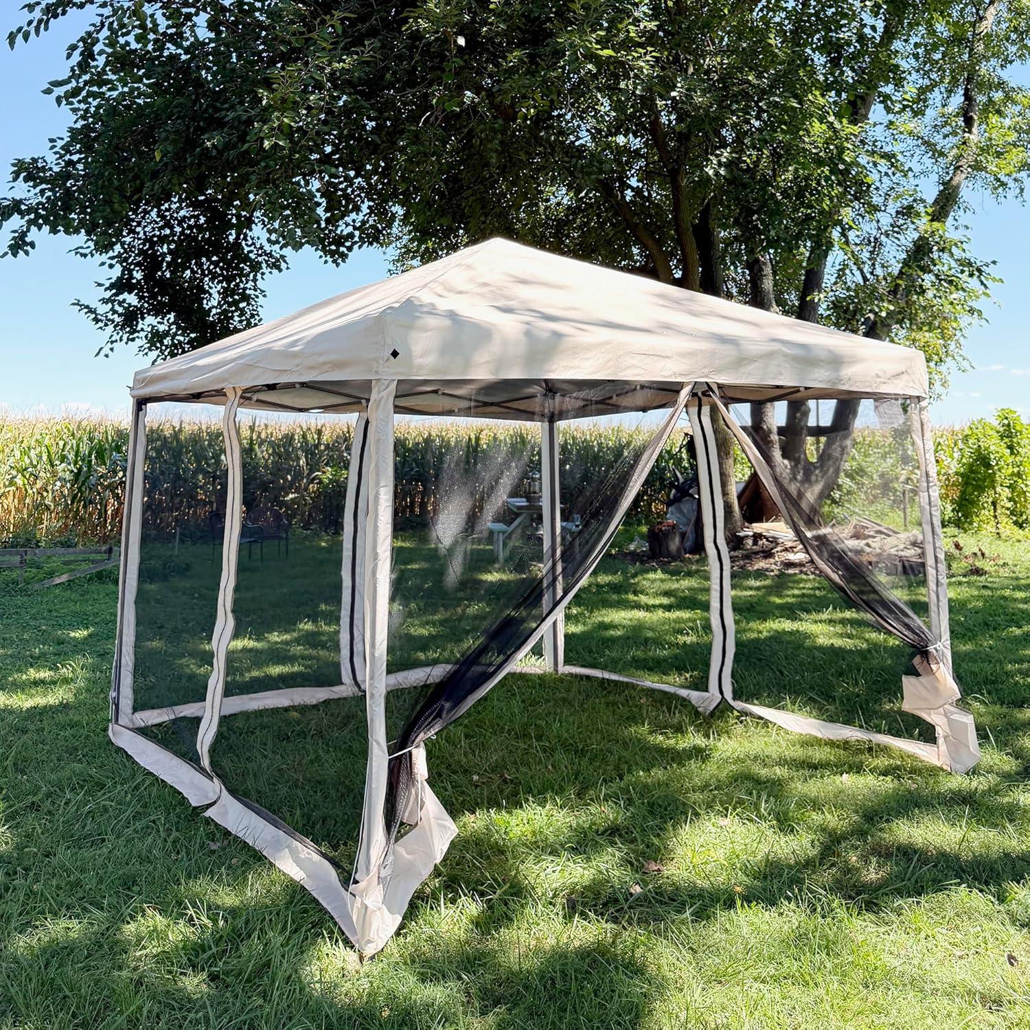 Carpa Plegable Outsunny 3m x 3m con Mosquitera Beige