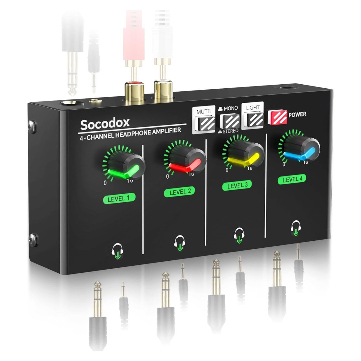 Amplificador de Auriculares 4 Canales Socodox 280g Compacto