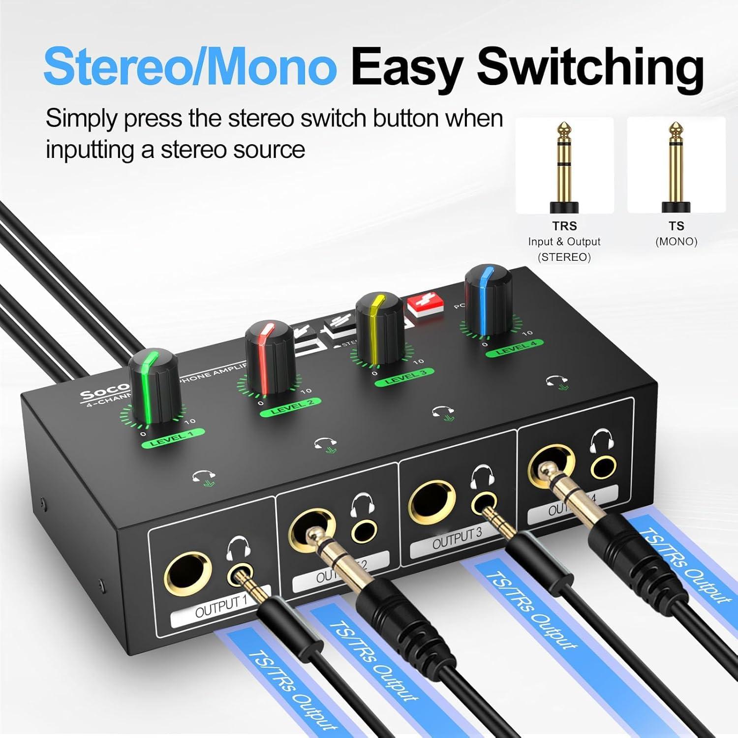 Amplificador de Auriculares 4 Canales Socodox 280g Compacto