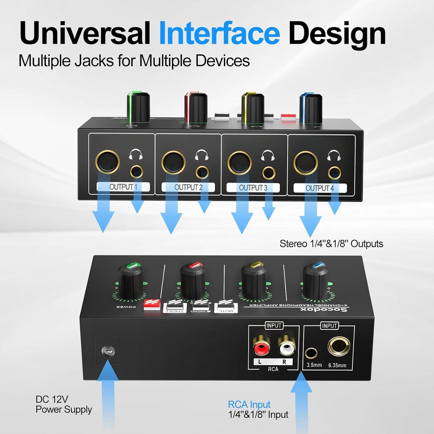 Amplificador de Auriculares 4 Canales Socodox 280g Compacto