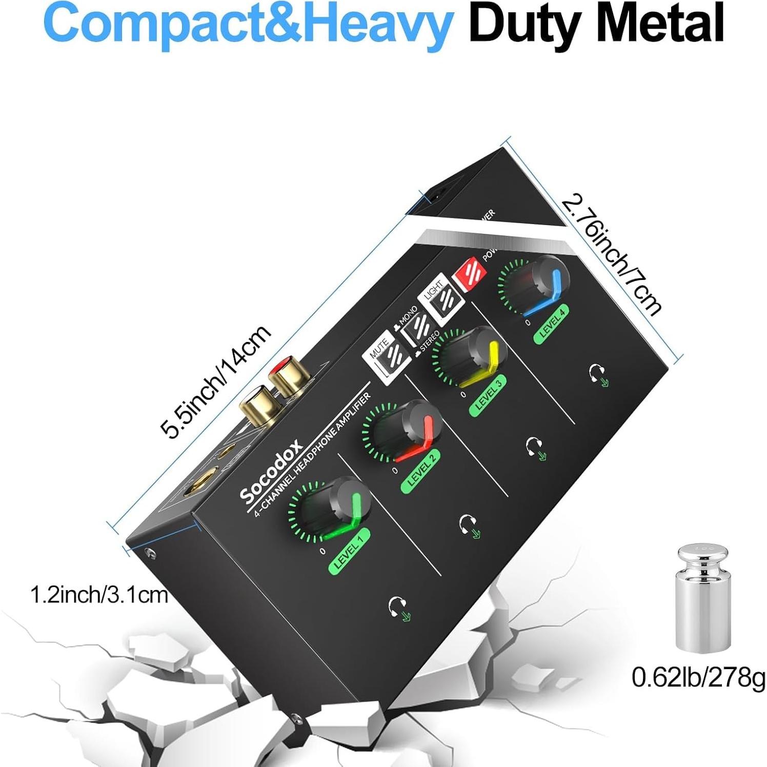 Amplificador de Auriculares 4 Canales Socodox 280g Compacto