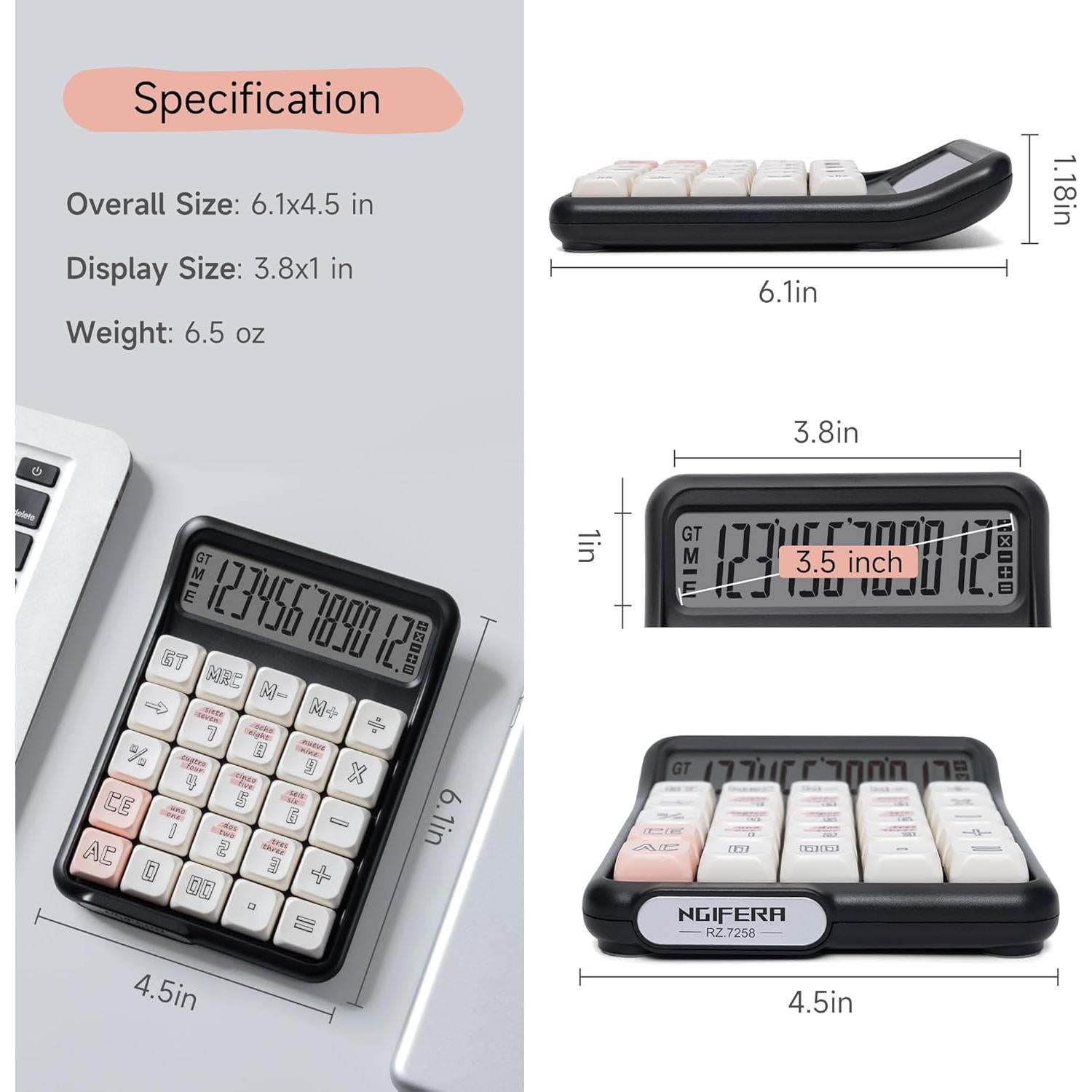 Calculadora de Escritorio NGIFERA RZ.7258 LCD 12 Dígitos Ergonómica