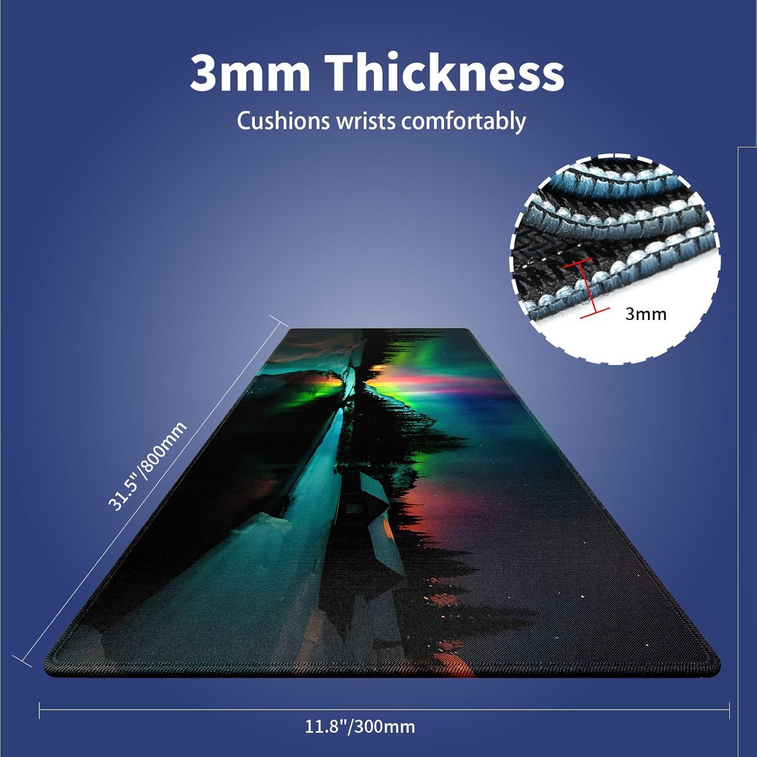 Alfombrilla de Juego y Oficina Wknoon XXL 80x30cm Aurora Boreal