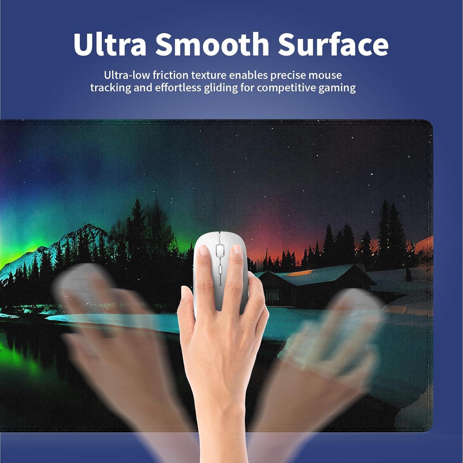 Alfombrilla de Juego y Oficina Wknoon XXL 80x30cm Aurora Boreal