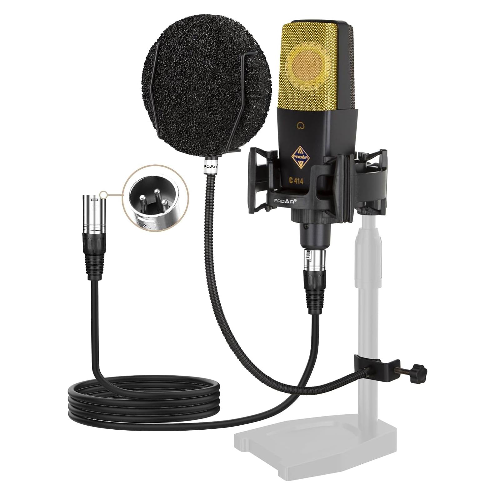 Micrófono Condensador XLR PROAR C414 25mm para Podcast y Gaming