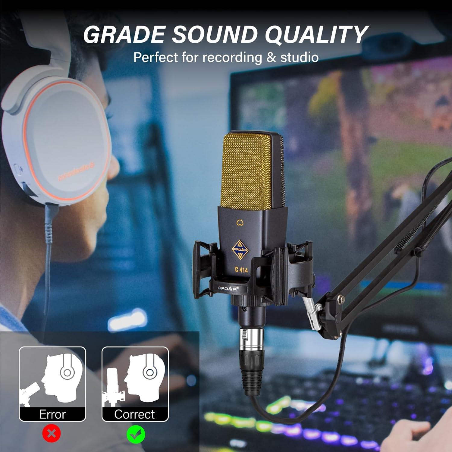 Micrófono Condensador XLR PROAR C414 25mm para Podcast y Gaming