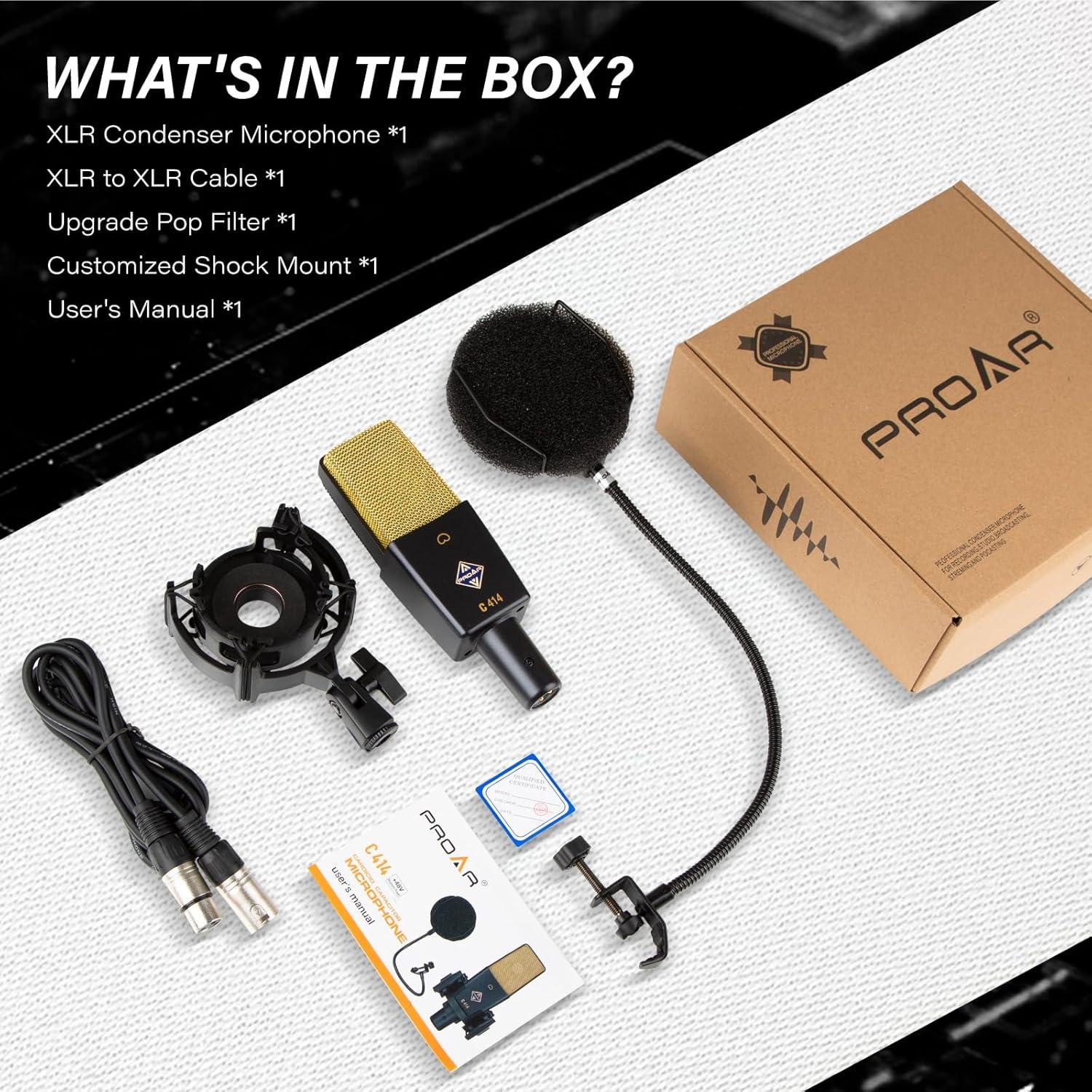 Micrófono Condensador XLR PROAR C414 25mm para Podcast y Gaming