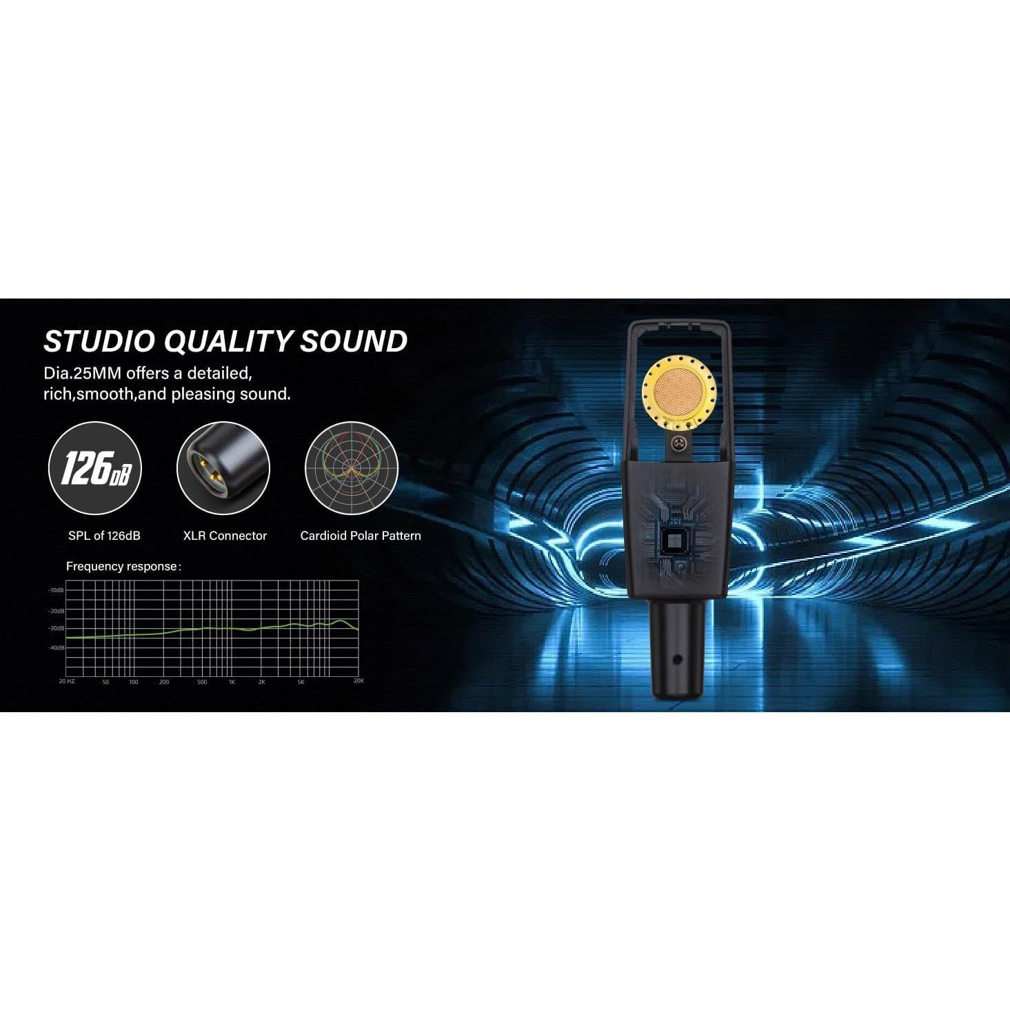 Micrófono Condensador XLR PROAR C414 25mm para Podcast y Gaming