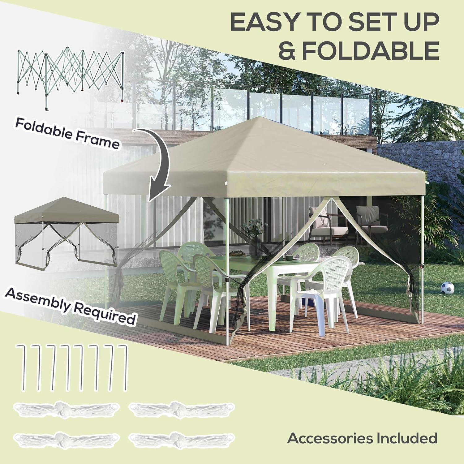 Carpa Plegable Outsunny 3m x 3m Beige con Mosquitera