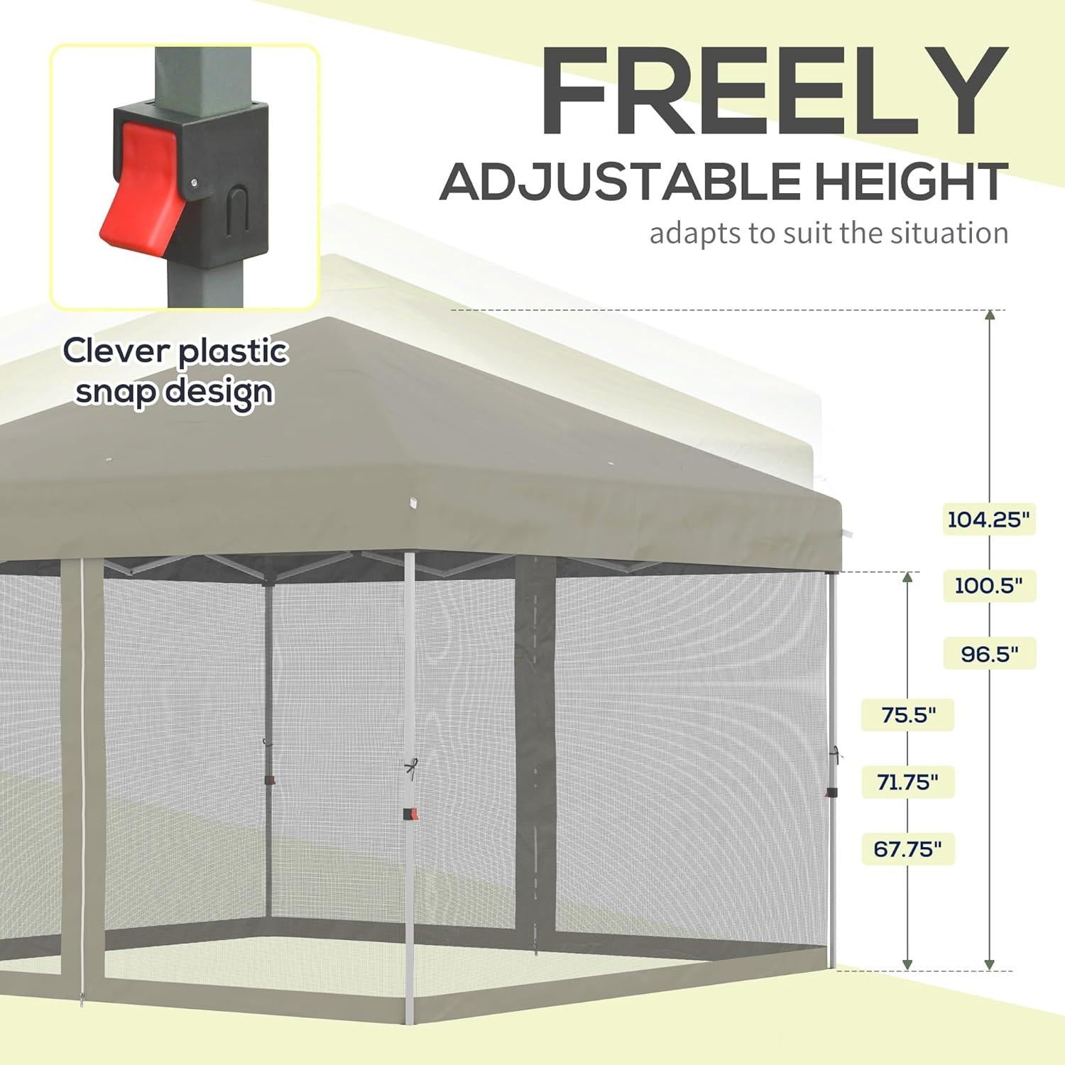 Carpa Plegable Outsunny 3m x 3m Beige con Mosquitera