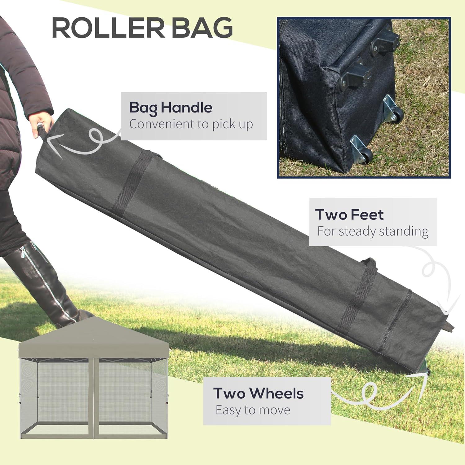 Carpa Plegable Outsunny 3m x 3m Beige con Mosquitera