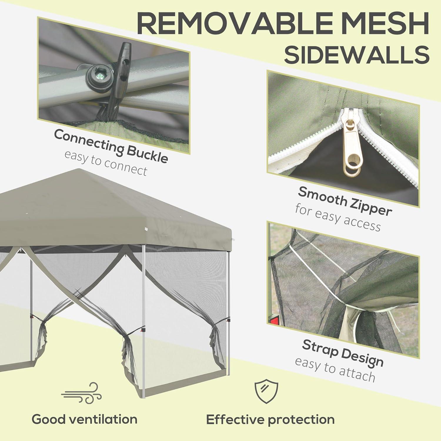 Carpa Plegable Outsunny 3m x 3m Beige con Mosquitera