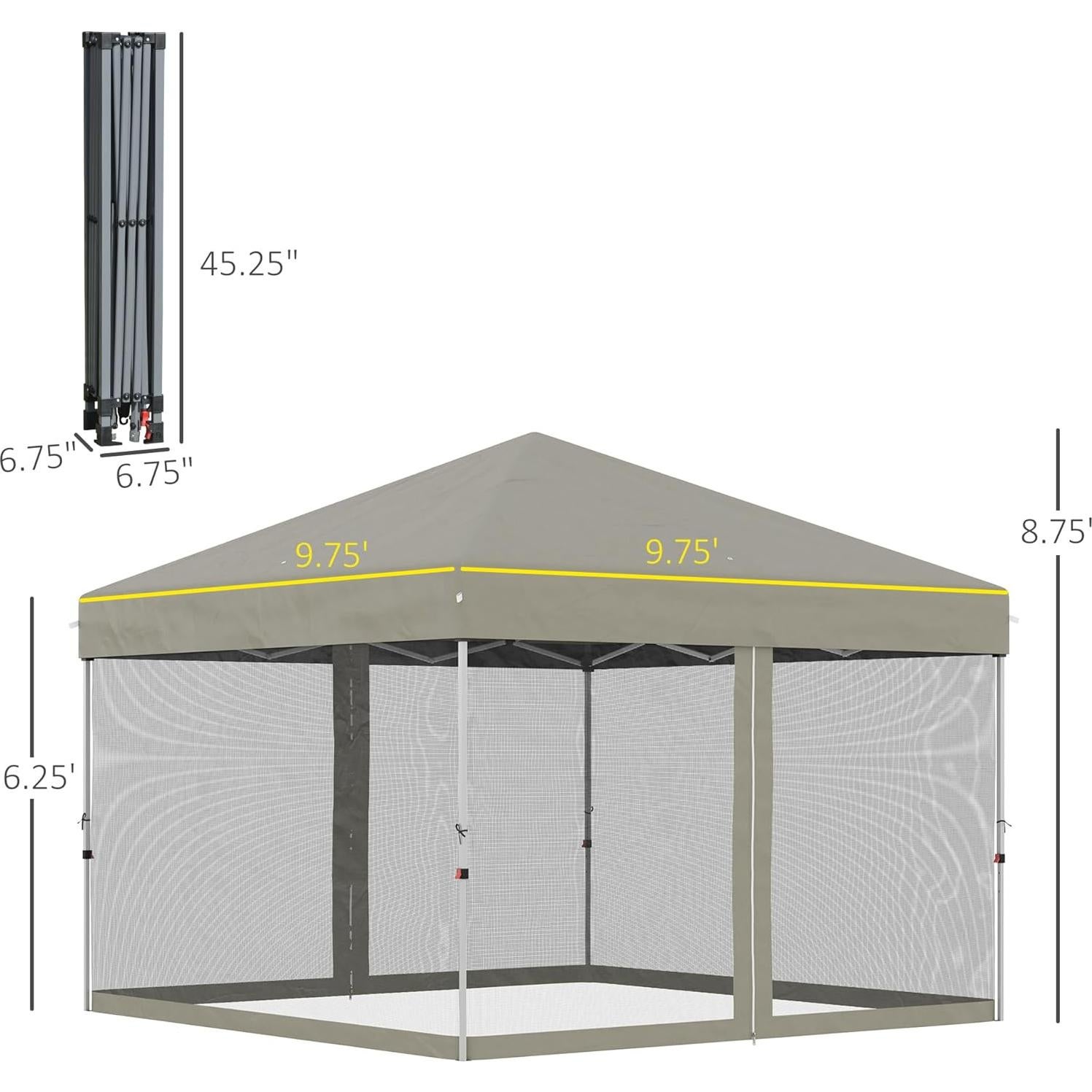 Carpa Plegable Outsunny 3m x 3m Beige con Mosquitera