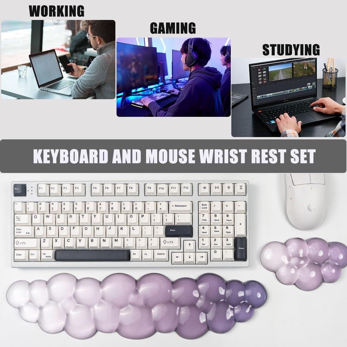 Conjunto Reposamuñecas Gel Silicona Nube Ergonomico Gris Púrpura