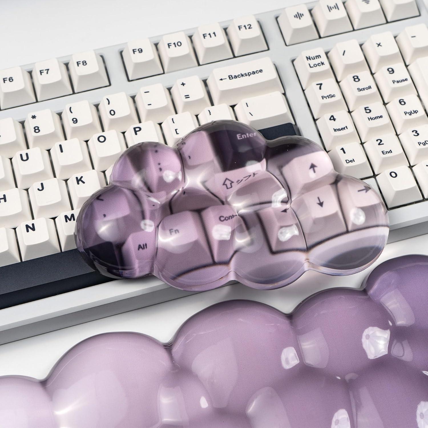 Conjunto Reposamuñecas Gel Silicona Nube Ergonomico Gris Púrpura