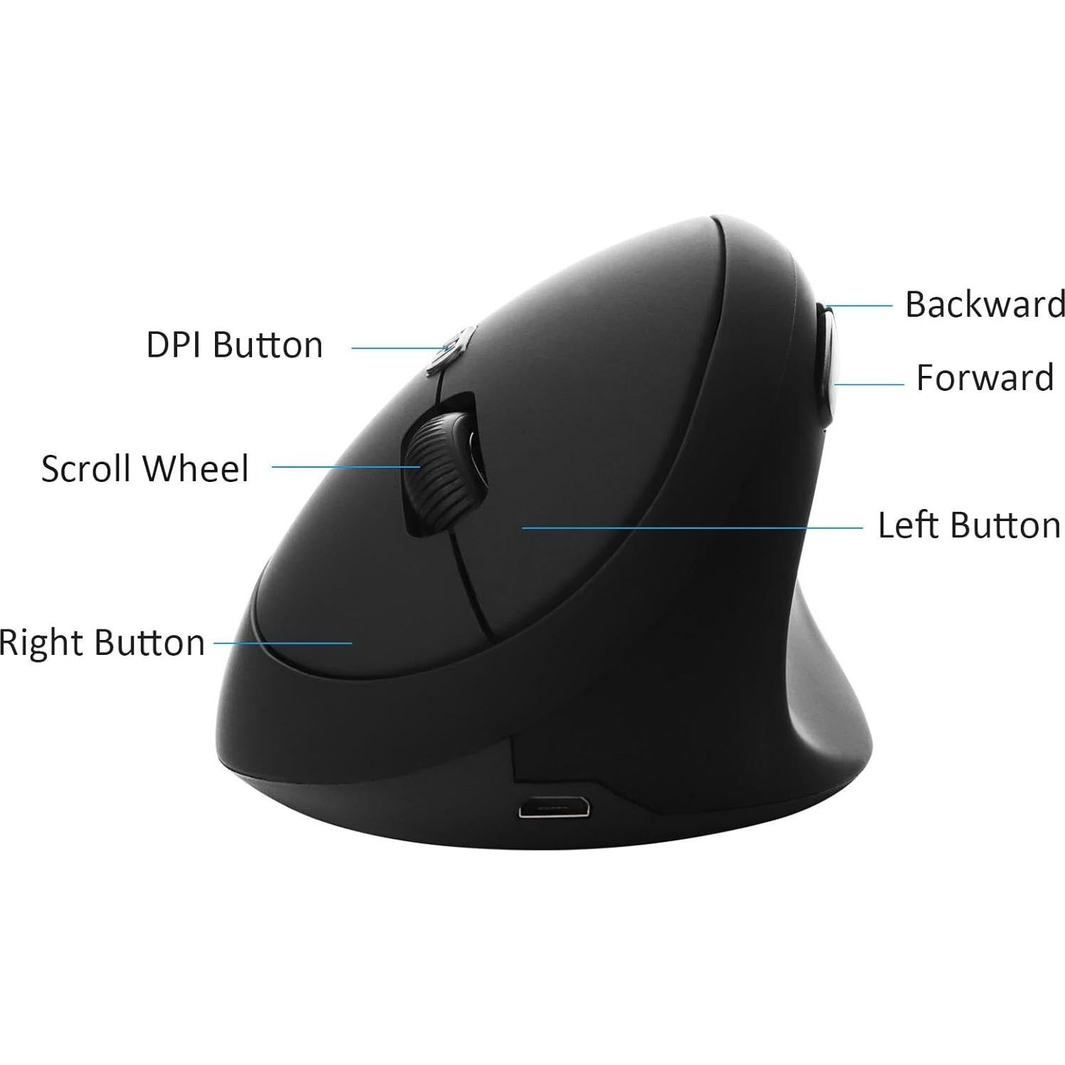 Ratón Inalámbrico Vertical Ergonómico Thanice Negro 1600 DPI