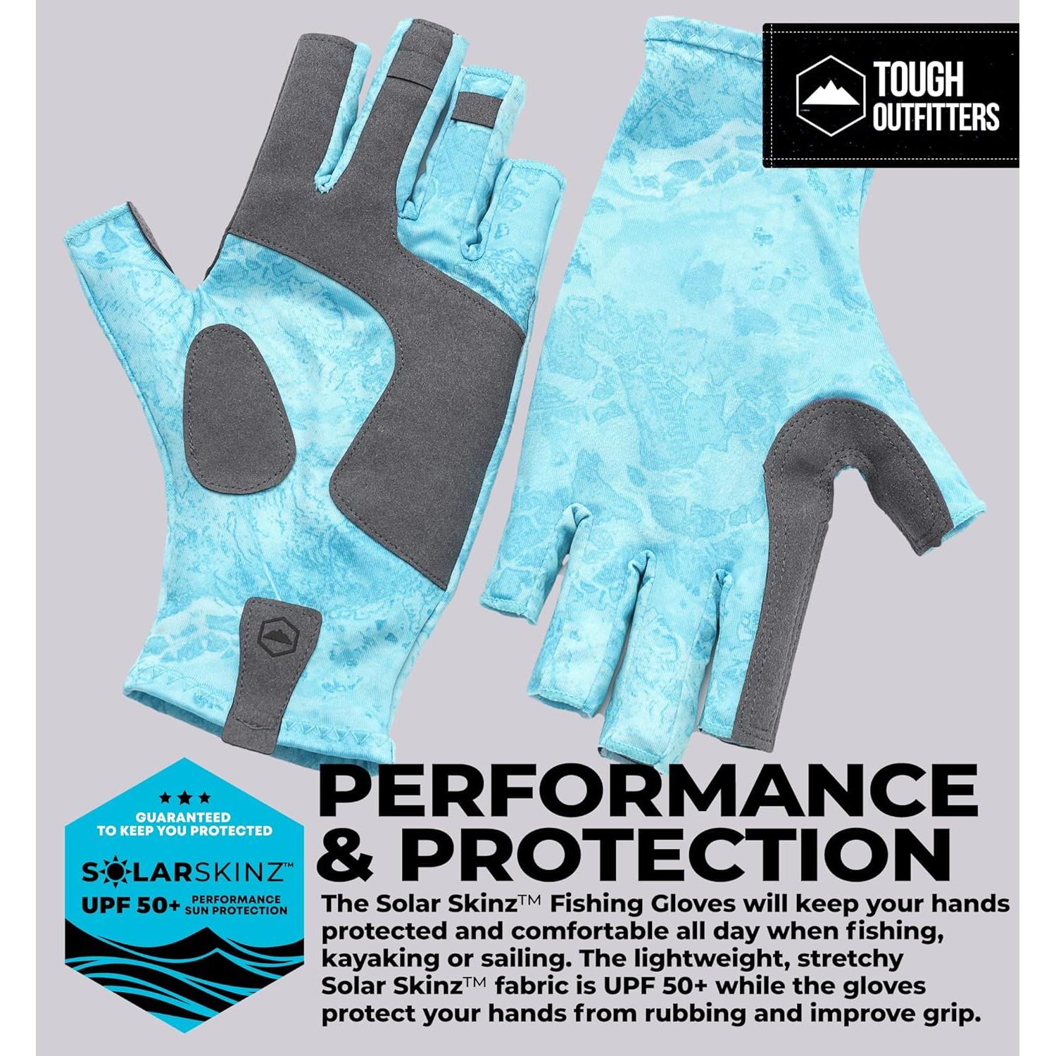 Guantes de Pesca Tough Outdoors - Sin Dedos, UPF 50+, Negro