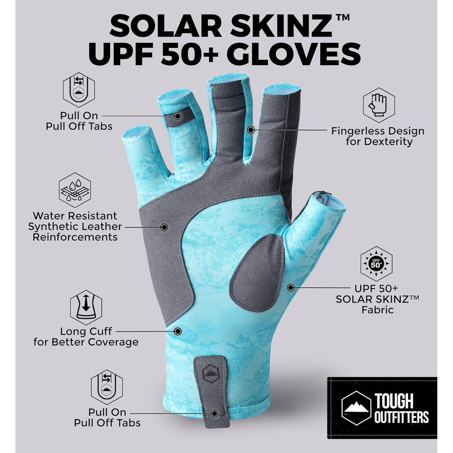 Guantes de Pesca Tough Outdoors - Sin Dedos, UPF 50+, Negro