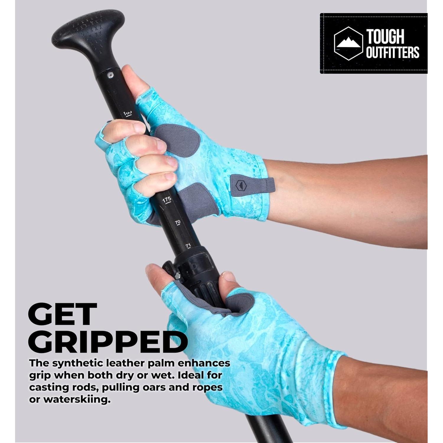 Guantes de Pesca Tough Outdoors - Sin Dedos, UPF 50+, Negro