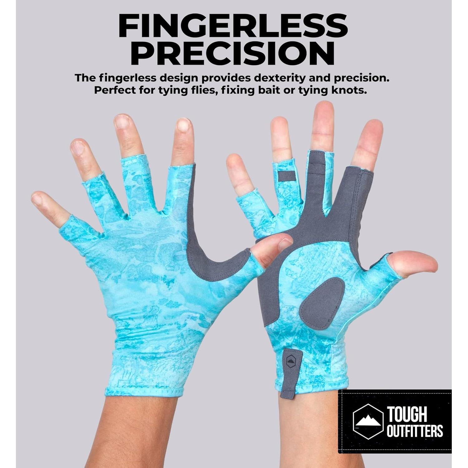 Guantes de Pesca Tough Outdoors - Sin Dedos, UPF 50+, Negro