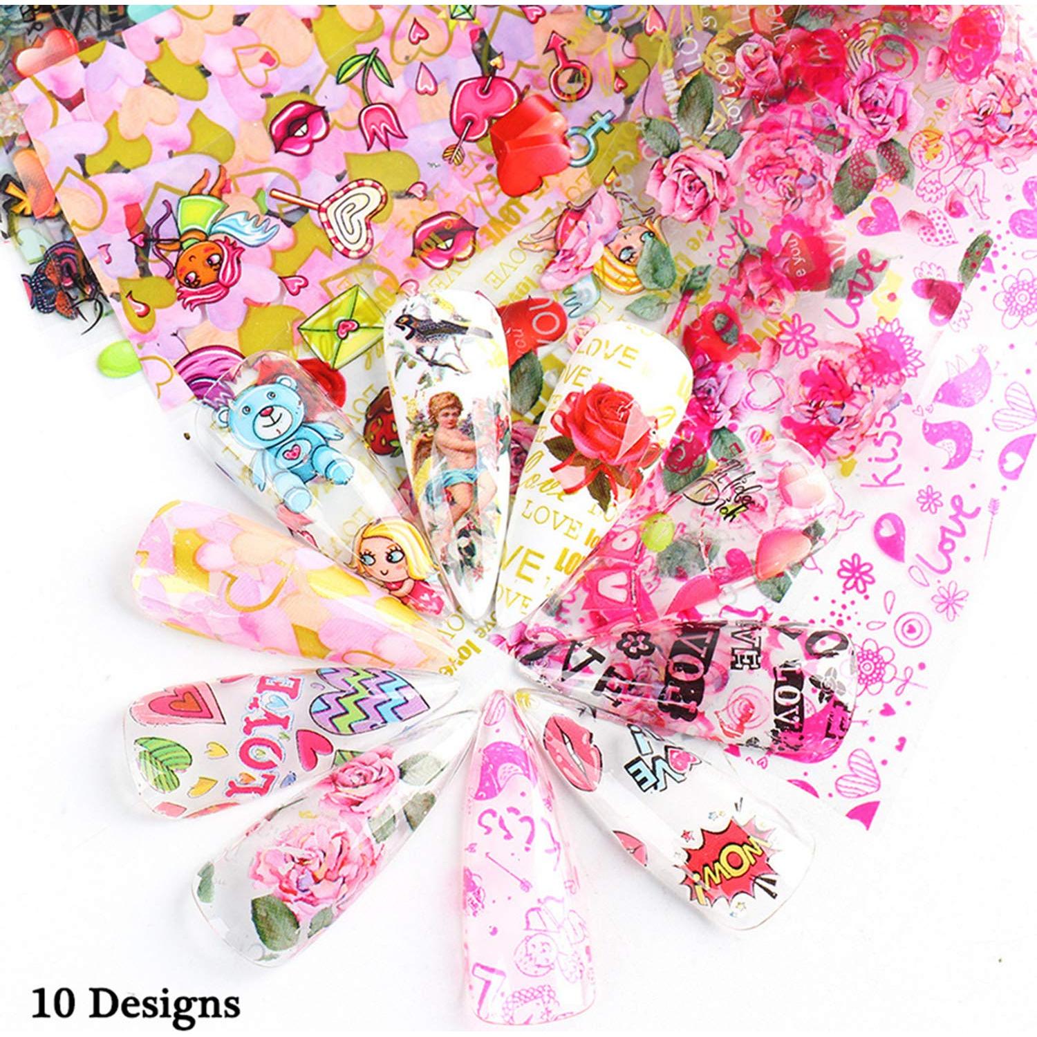 Calcomanías de Foil para Uñas TBRZTR - 10 Hojas San Valentín