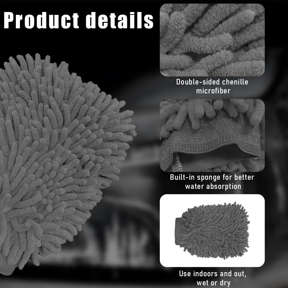 Guantes de Lavado de Autos Gasedin Chenille Absorbente Gris