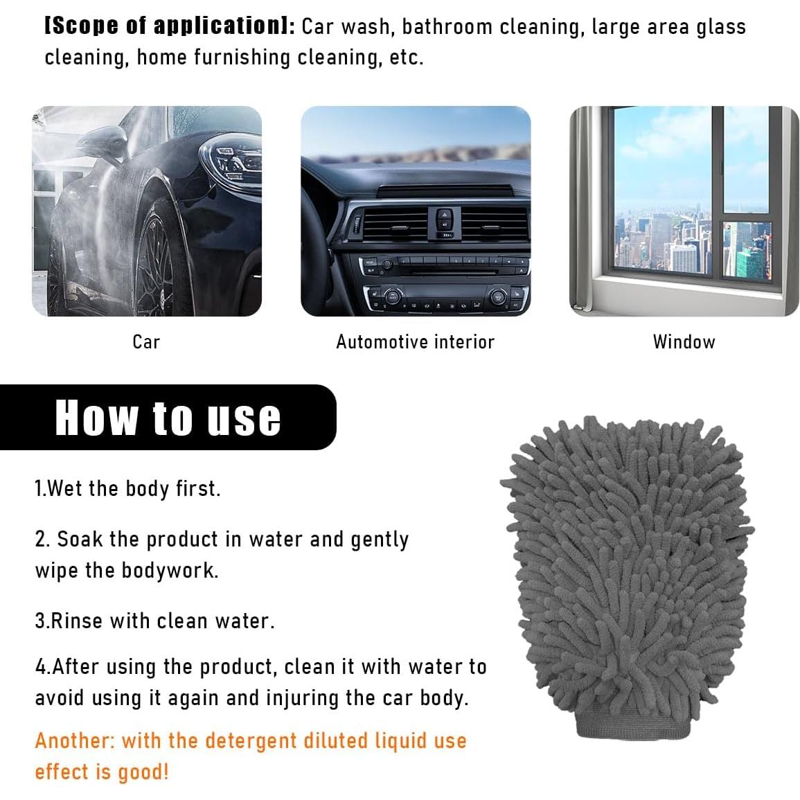 Guantes de Lavado de Autos Gasedin Chenille Absorbente Gris