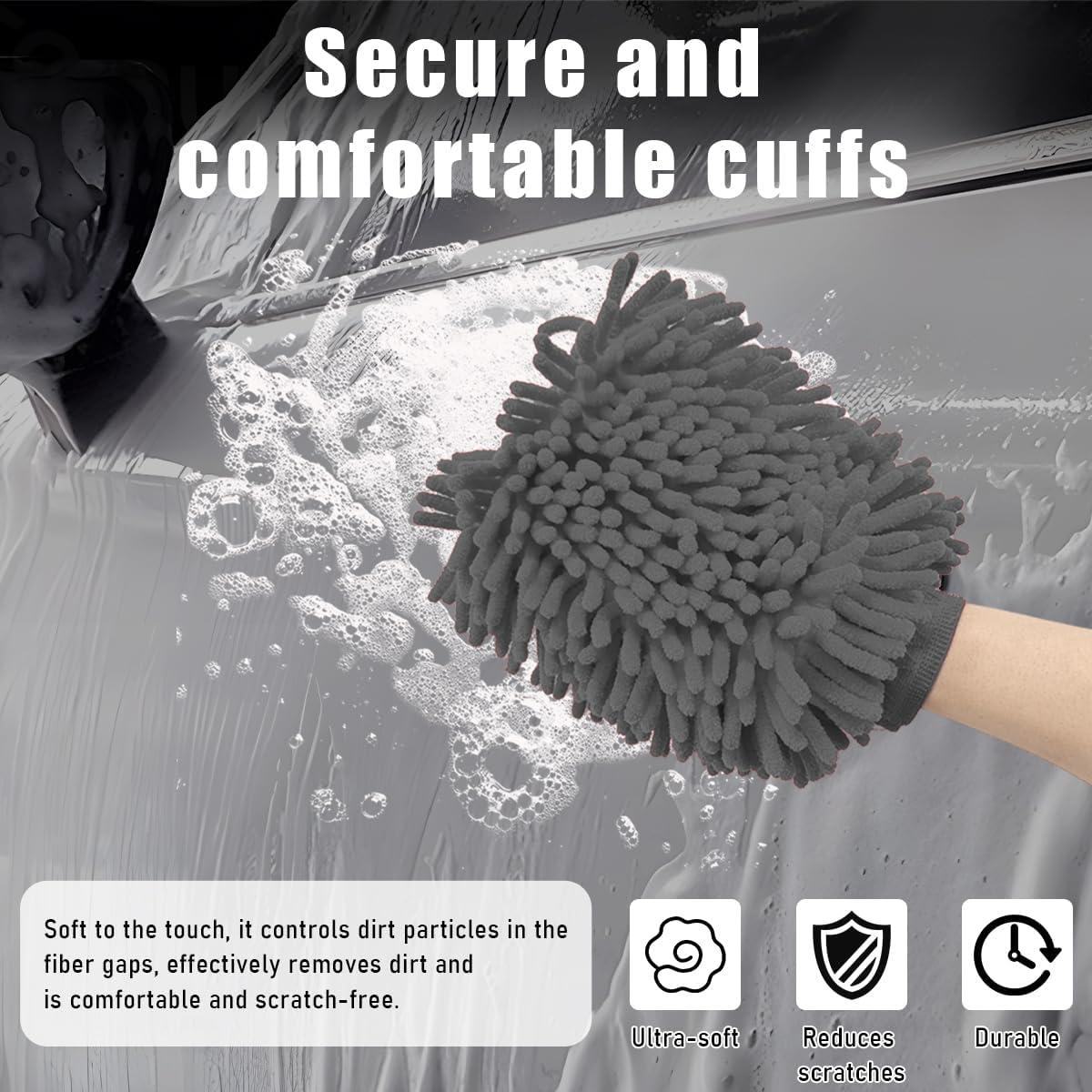 Guantes de Lavado de Autos Gasedin Chenille Absorbente Gris