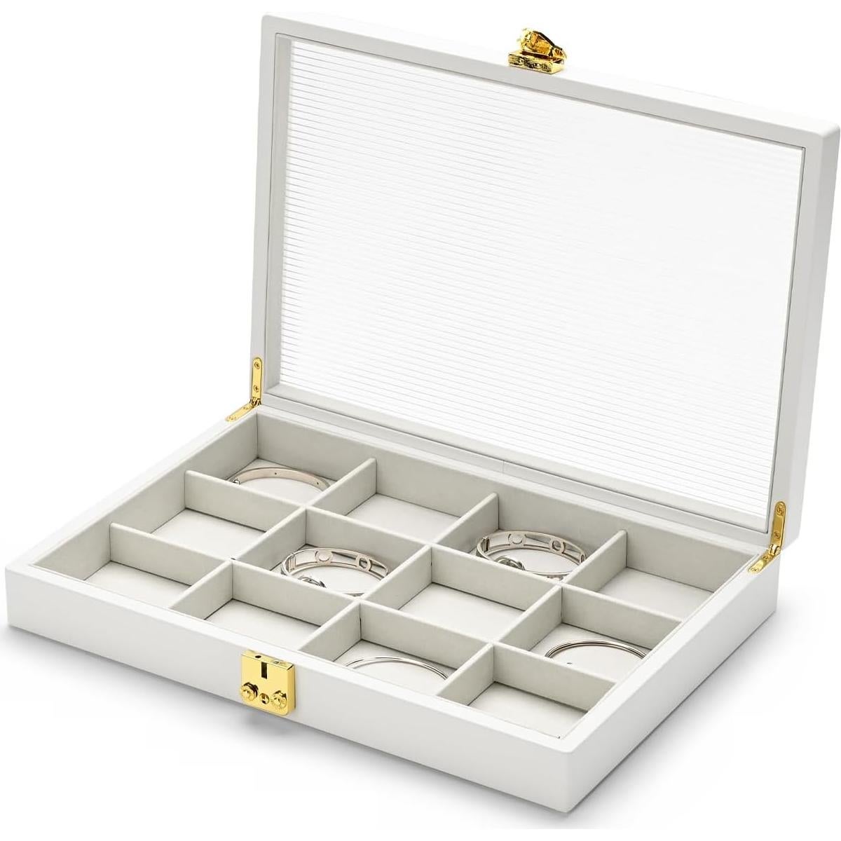 Caja organizadora de joyas Papten 12 compartimentos cuero