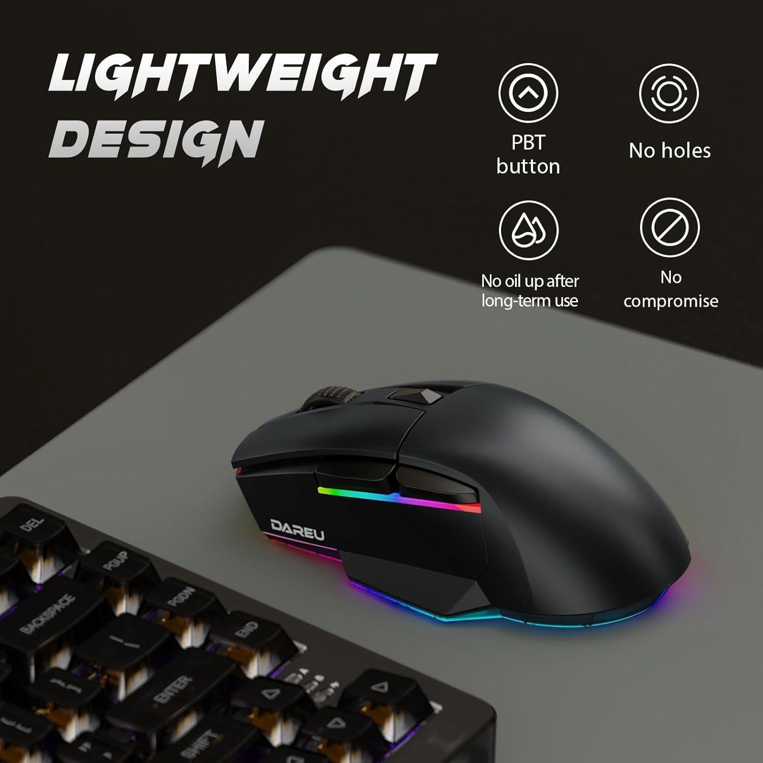 Ratón Inalámbrico DAREU A955 para Juegos RGB 12K DPI