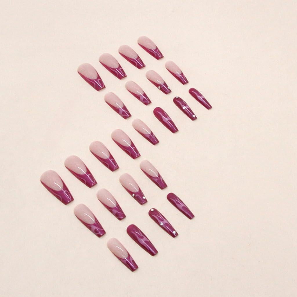 Uñas Postizas Largas CTTHNBD Rosa Aurora 24 Pcs Acrílicas