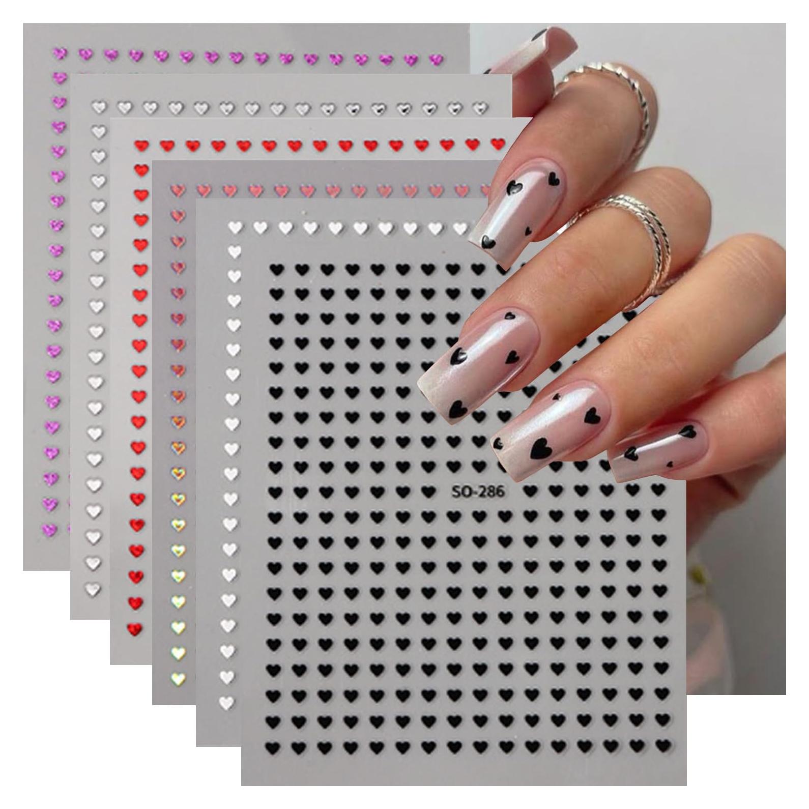 Calcomanías de Uñas 3D Corazón Rojo Brillante BSBTBZ - 6 Piezas