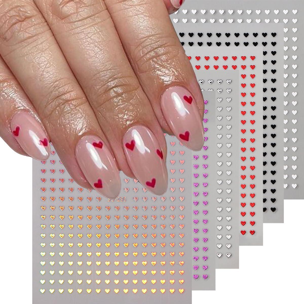 Calcomanías de Uñas 3D Corazón Rojo Brillante BSBTBZ - 6 Piezas