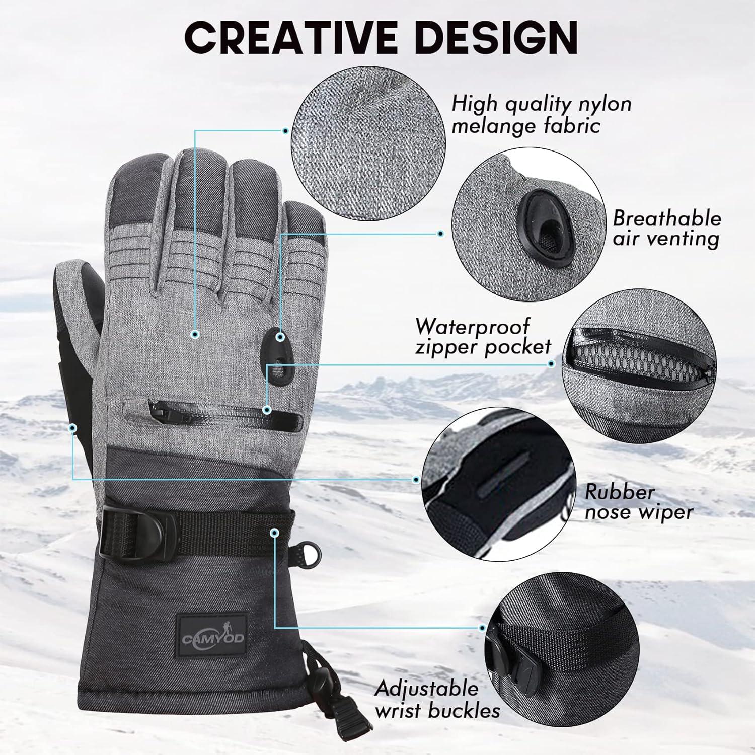 Guantes de Esquí CAMYOD Impermeables con Pasamontañas Gratis