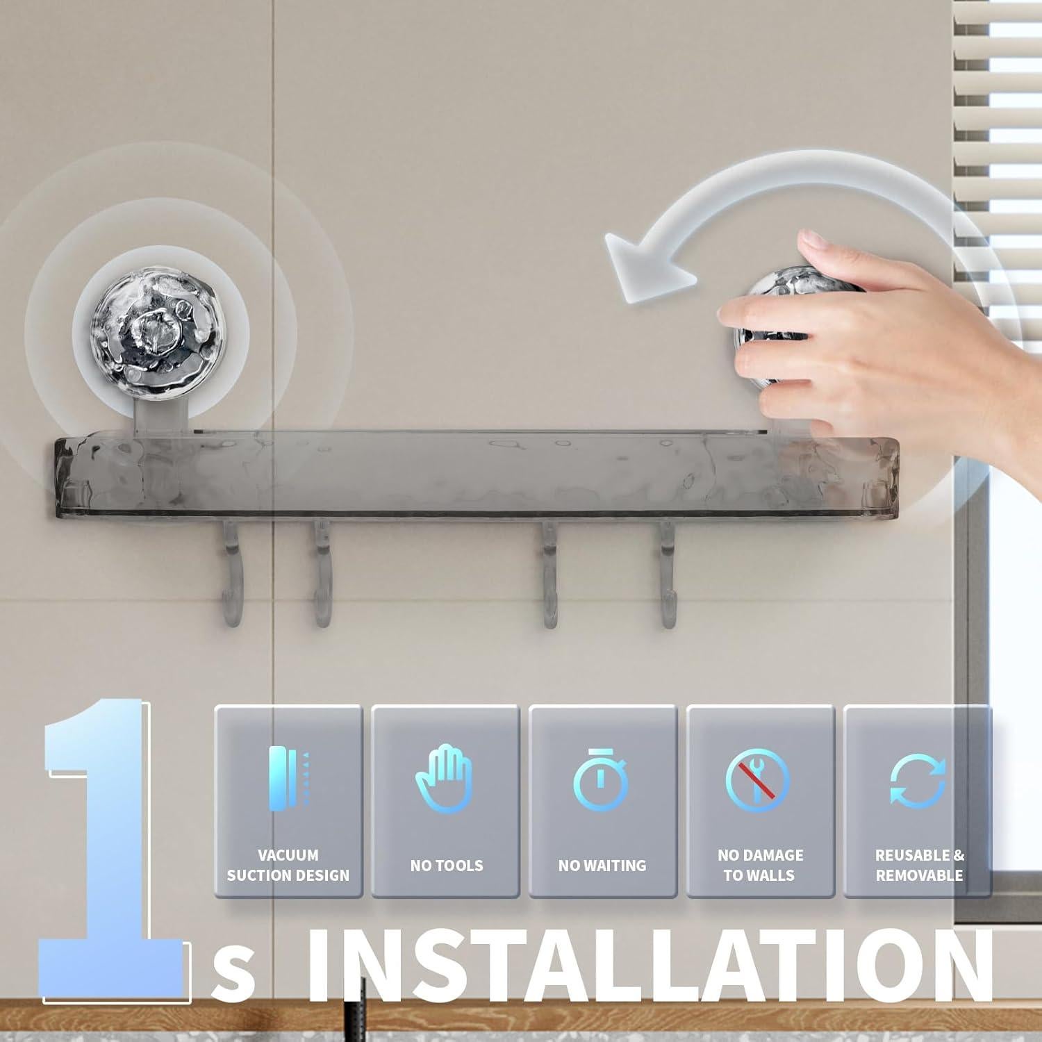 Estante de Ducha con Ventosa Greraes Acrílico Gris 25.4cm