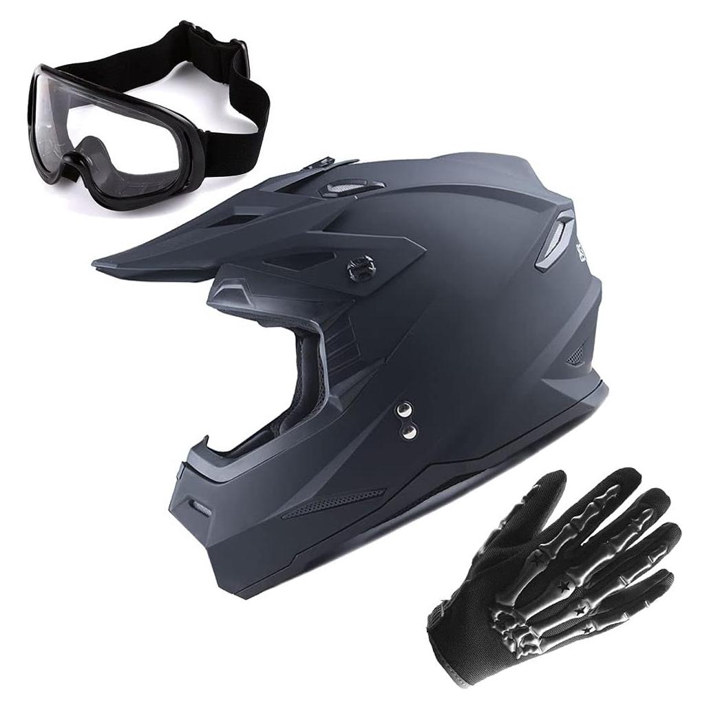 Casco 1Storm HF801 Negro Mate + Gafas y Guantes MX