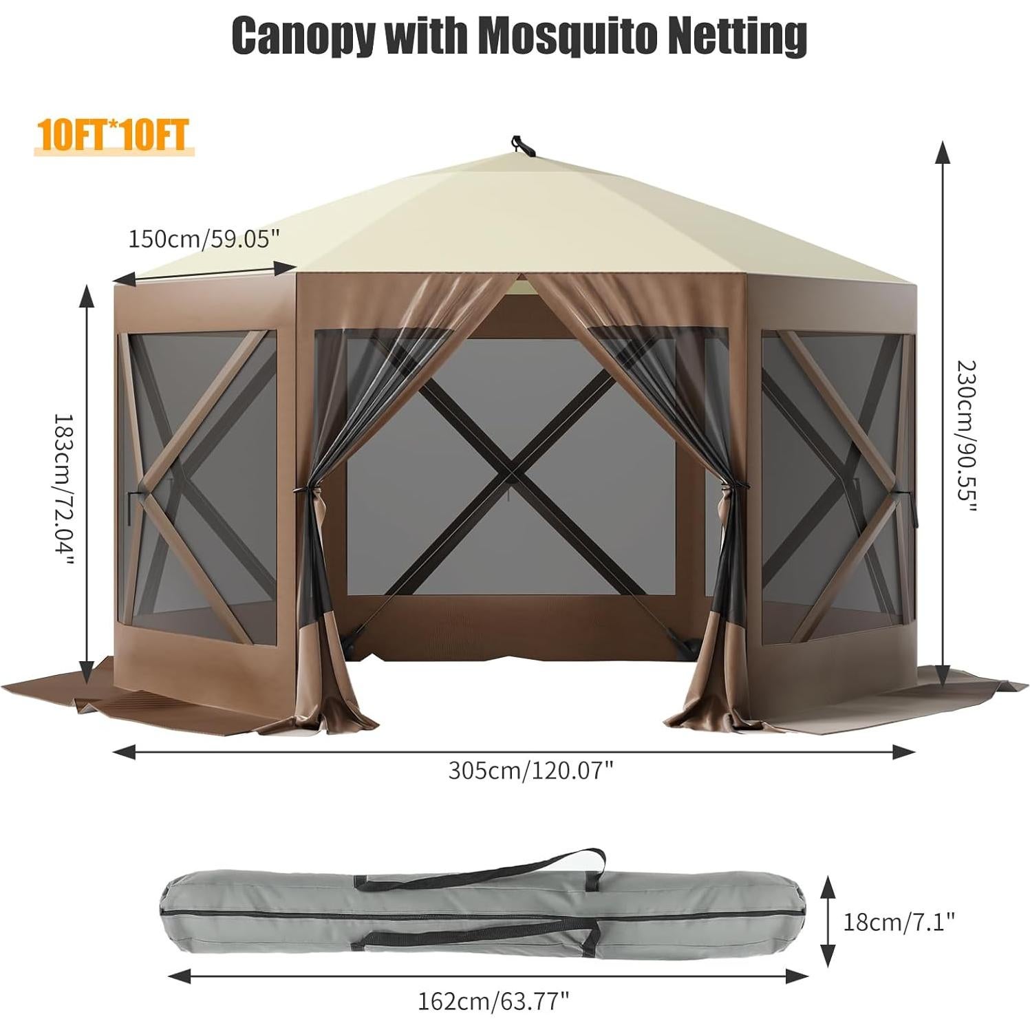 Carpa Pop-Up GarveeLife 3.05x3.05m Impermeable Marrón Beige