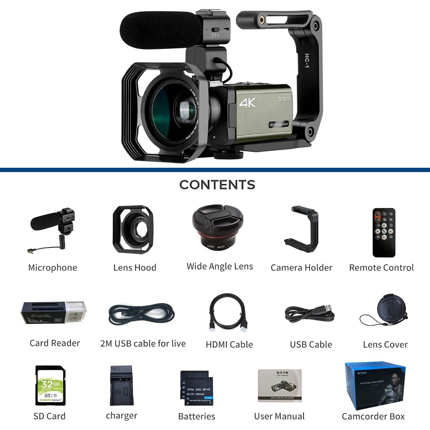 Cámara de Video 4K ORDRO AX65 con Zoom Óptico 12x y WiFi