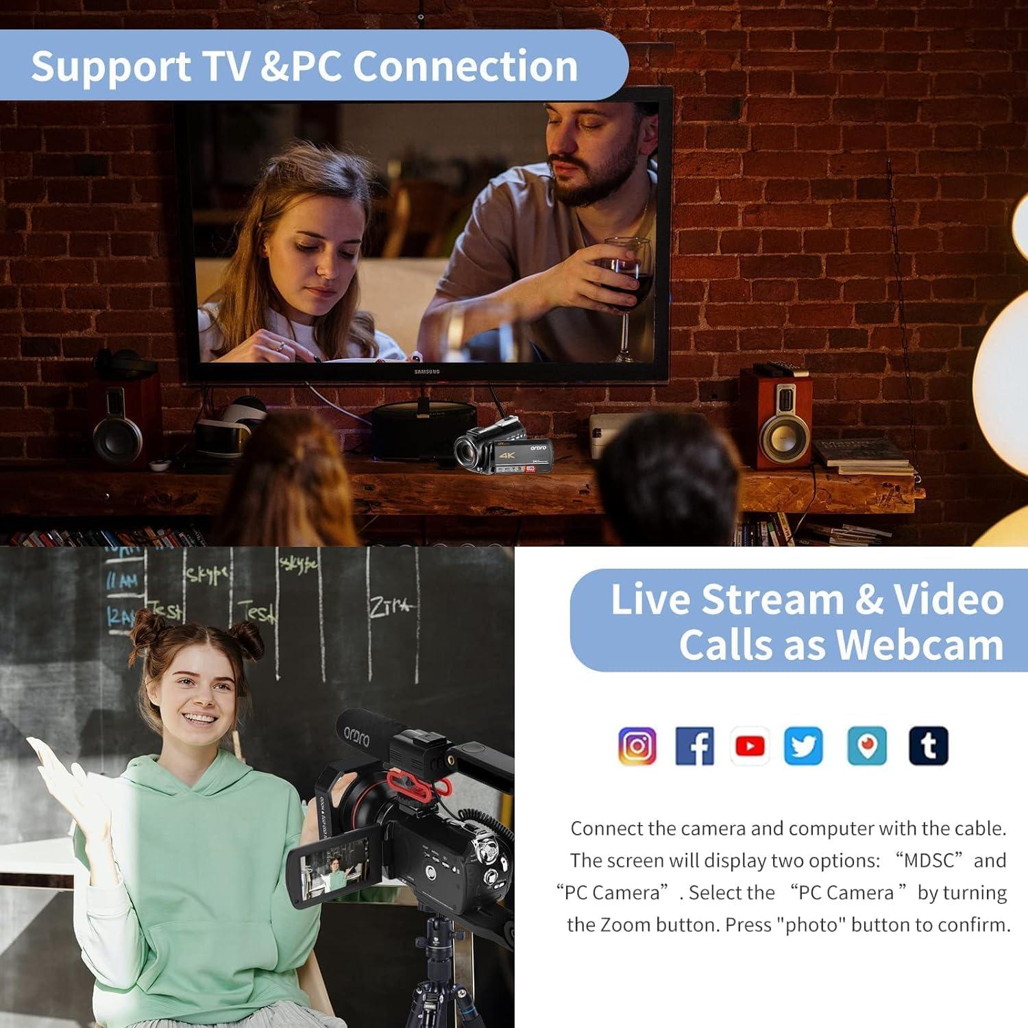 Cámara de Video 4K ORDRO AX65 con Zoom Óptico 12x y WiFi