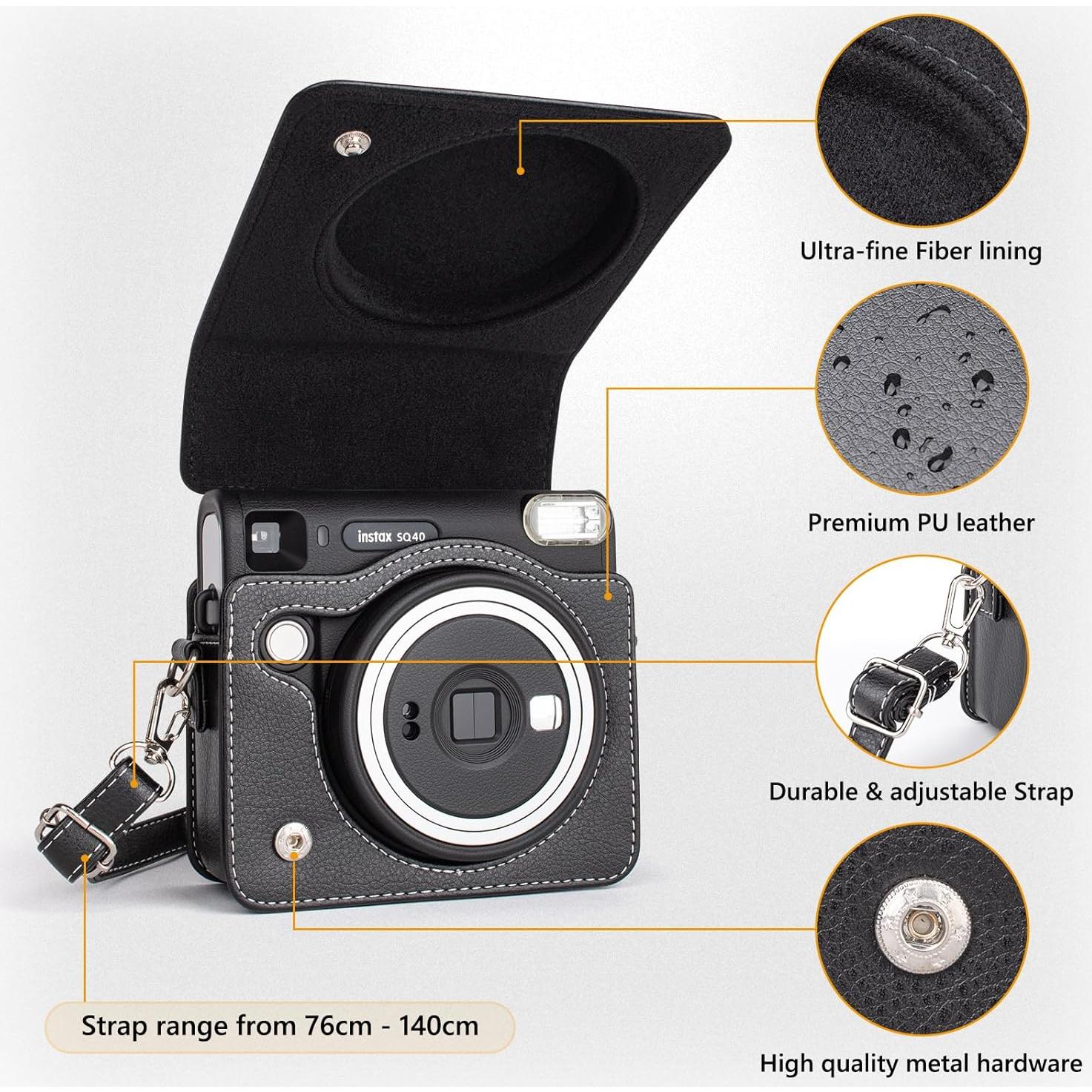 Funda Protectora de Cuero PU para Fujifilm Instax SQ40 - Negro Clásico
