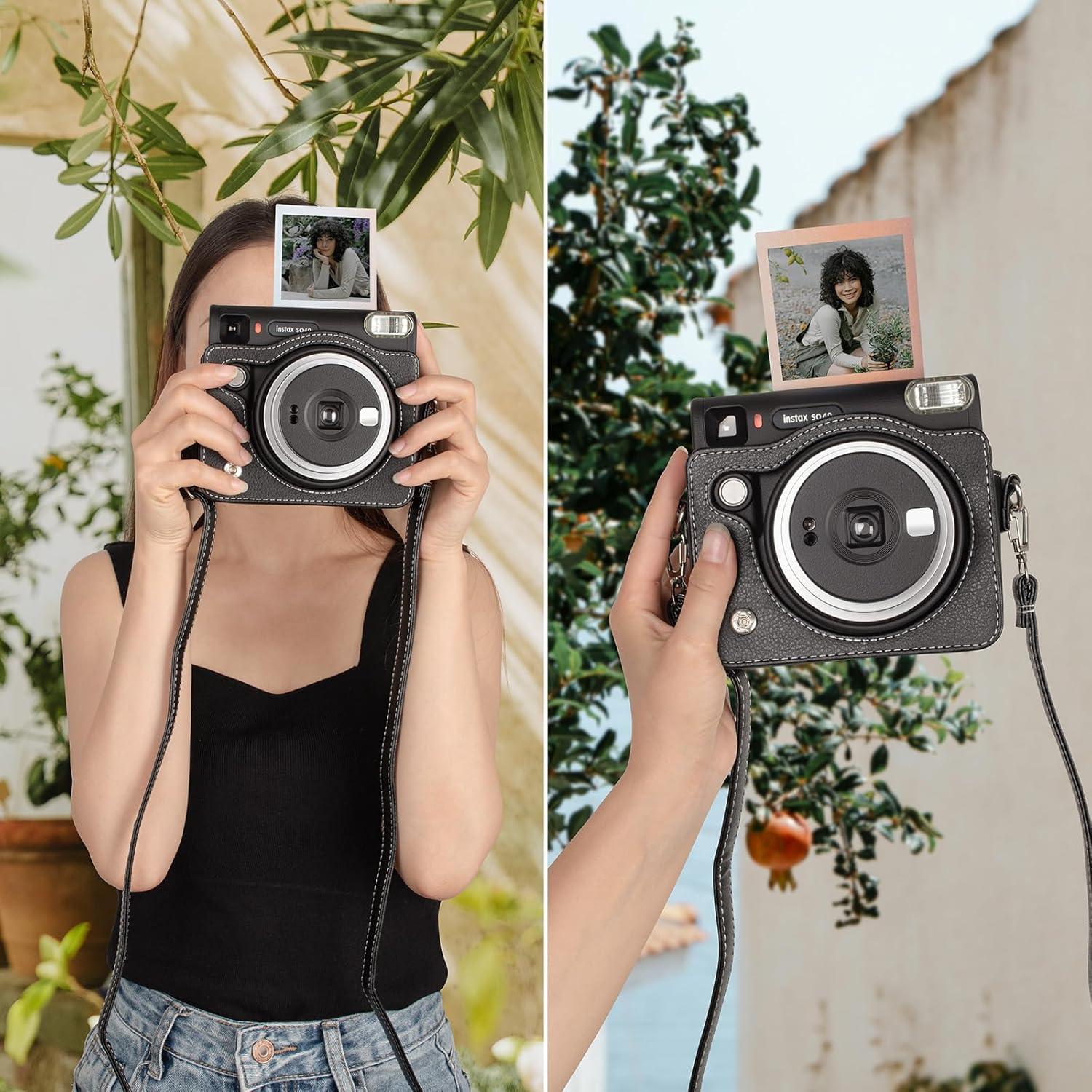 Funda Protectora de Cuero PU para Fujifilm Instax SQ40 - Negro Clásico